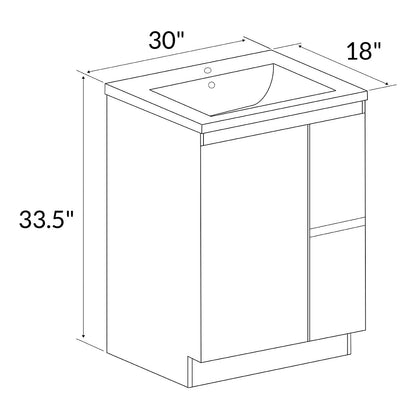 30’’ Freestanding Bathroom Vanity in White Gloss with White Single Sink Top LV19 30W Bathroom Vanities