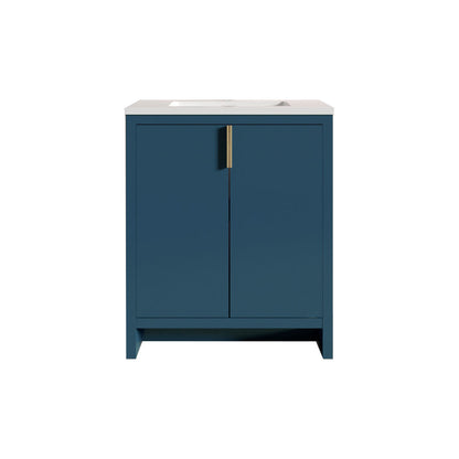 30’’ Freestanding Single Bathroom Vanity in Blue with White Quartz Integrated Sink LV14-30B - Bathroom Vanities
