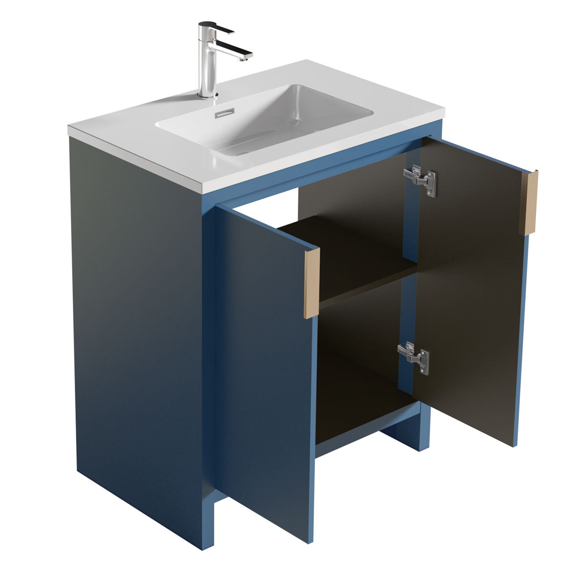 30’’ Freestanding Single Bathroom Vanity in Blue with White Quartz Integrated Sink LV14-30B - Bathroom Vanities