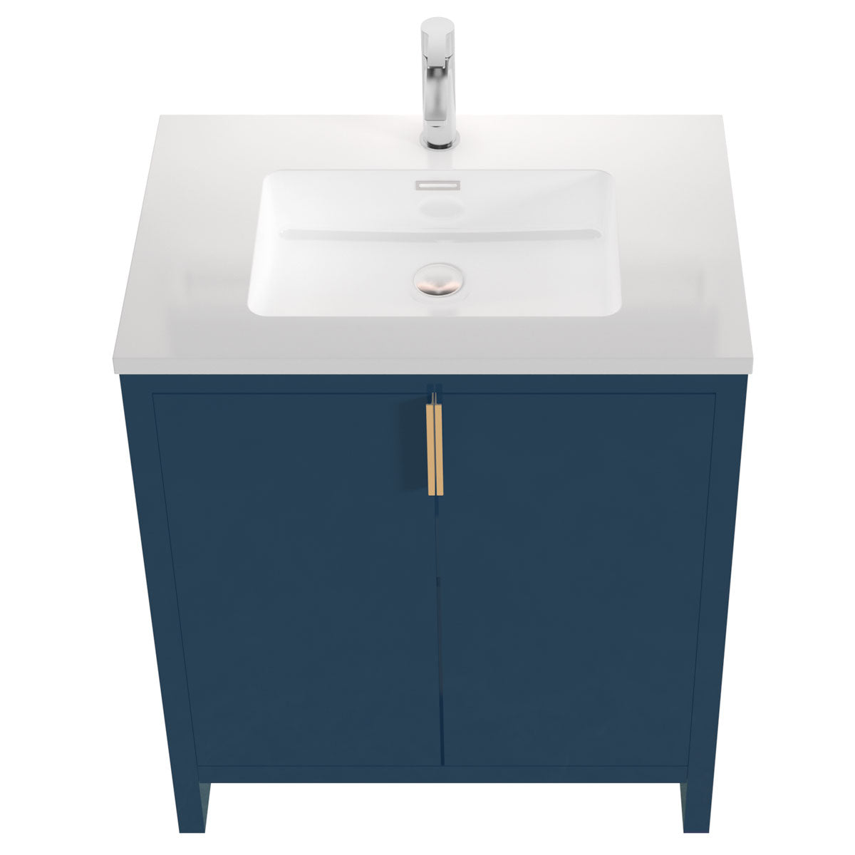 30’’ Freestanding Single Bathroom Vanity in Blue with White Quartz Integrated Sink LV14-30B - Bathroom Vanities