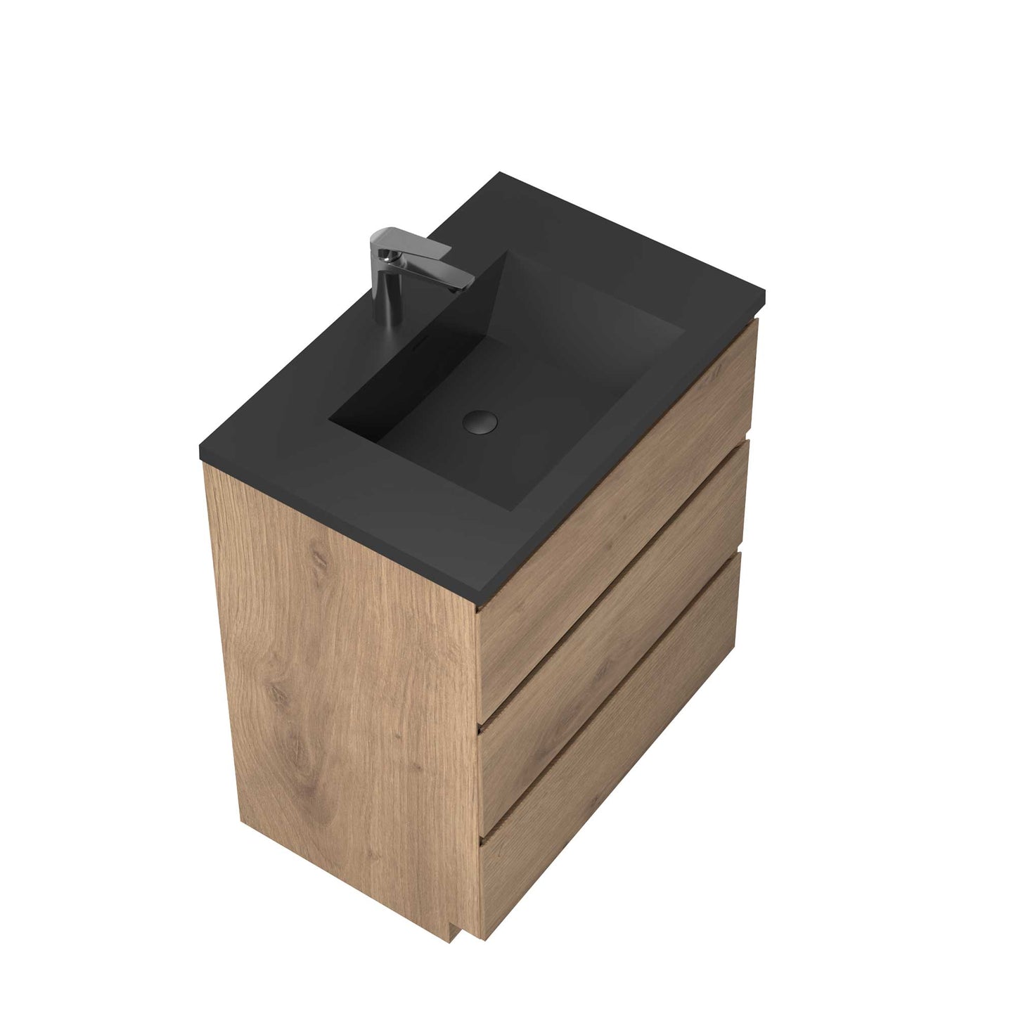 30’’ Freestanding Single Bathroom Vanity in Oak with Black Quartz Integrated Sink - Bathroom Vanities