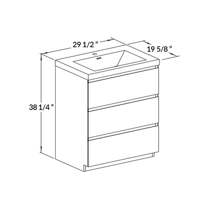 30’’ Freestanding Single Bathroom Vanity in Oak with Black Quartz Integrated Sink - Bathroom Vanities