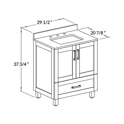 30’’ Freestanding Single Bathroom Vanity in Oak with Quartz Stone Countertop - Bathroom Vanities