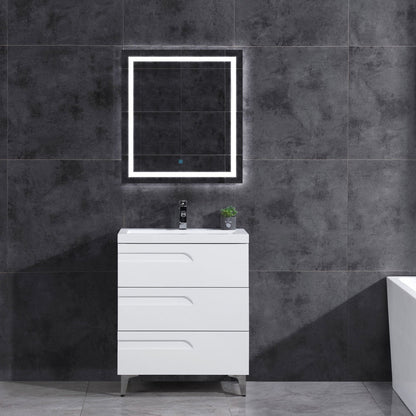 30’’ Freestanding Single Sink Bathroom Vanity in White Gloss with Square Counter Top LV7B-30W - Bathroom Vanities