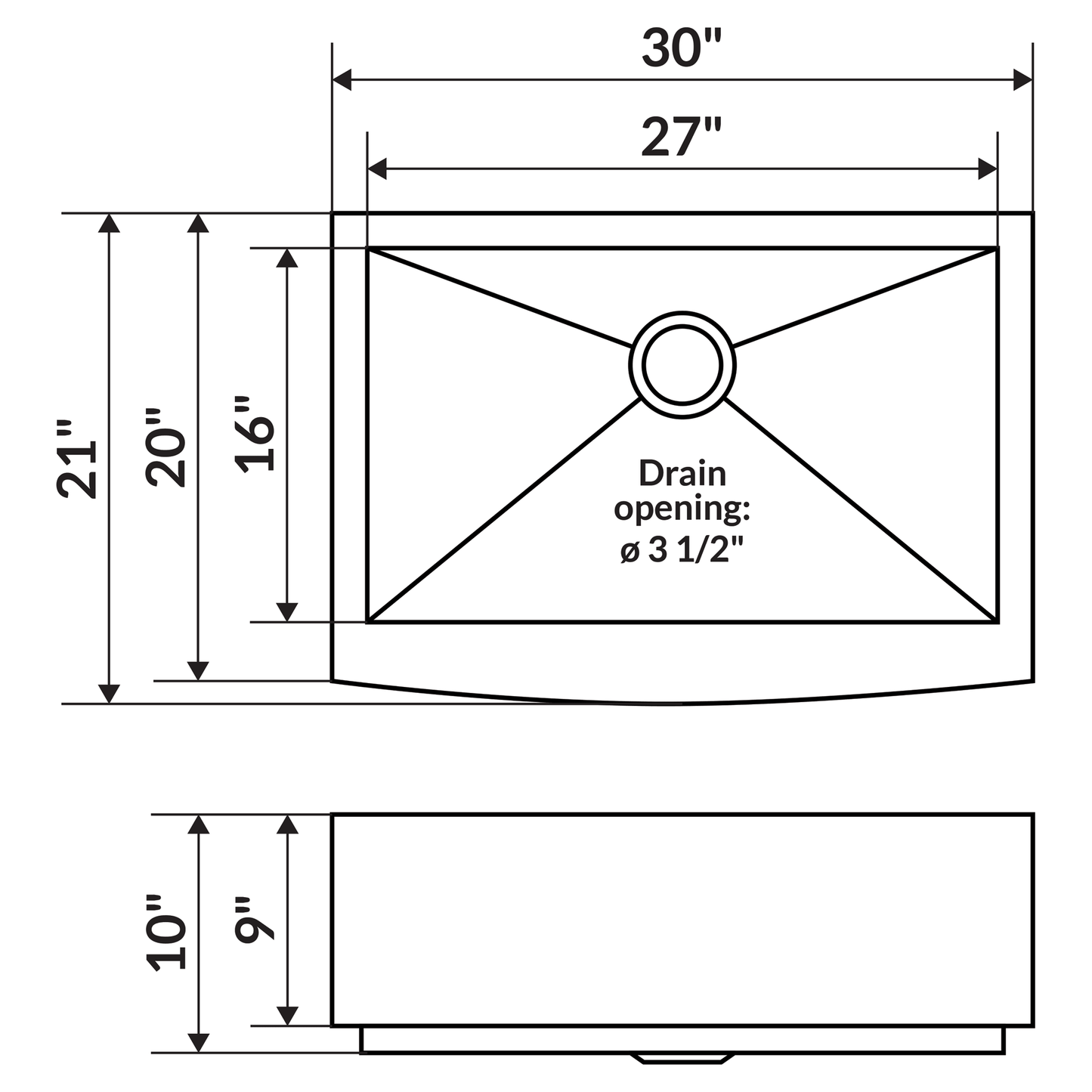 30 in. Farmhouse/Apron-Front Single Bowl 16 Gauge Stainless Steel Kitchen Sink LPF1 - Sinks
