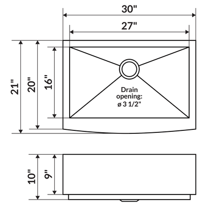 30 in. Farmhouse/Apron-Front Single Bowl 16 Gauge Stainless Steel Kitchen Sink LPF1 - Sinks