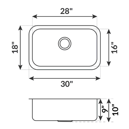 30 in Undermount 18-Gauge Durable Stainless Steel Single Bowl Kitchen Sink L109 - Sinks