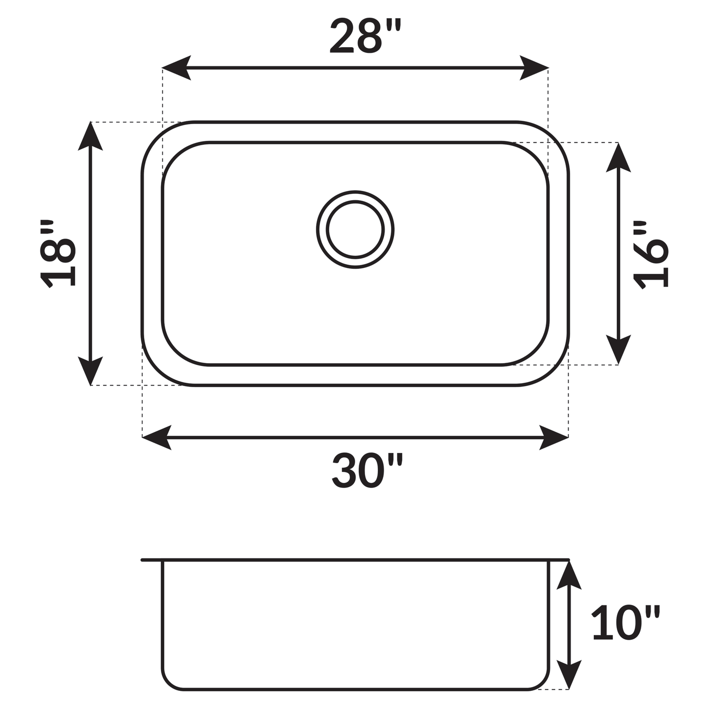 30 in Undermount Stainless Steel Single Bowl Kitchen Sink L107 - Sinks