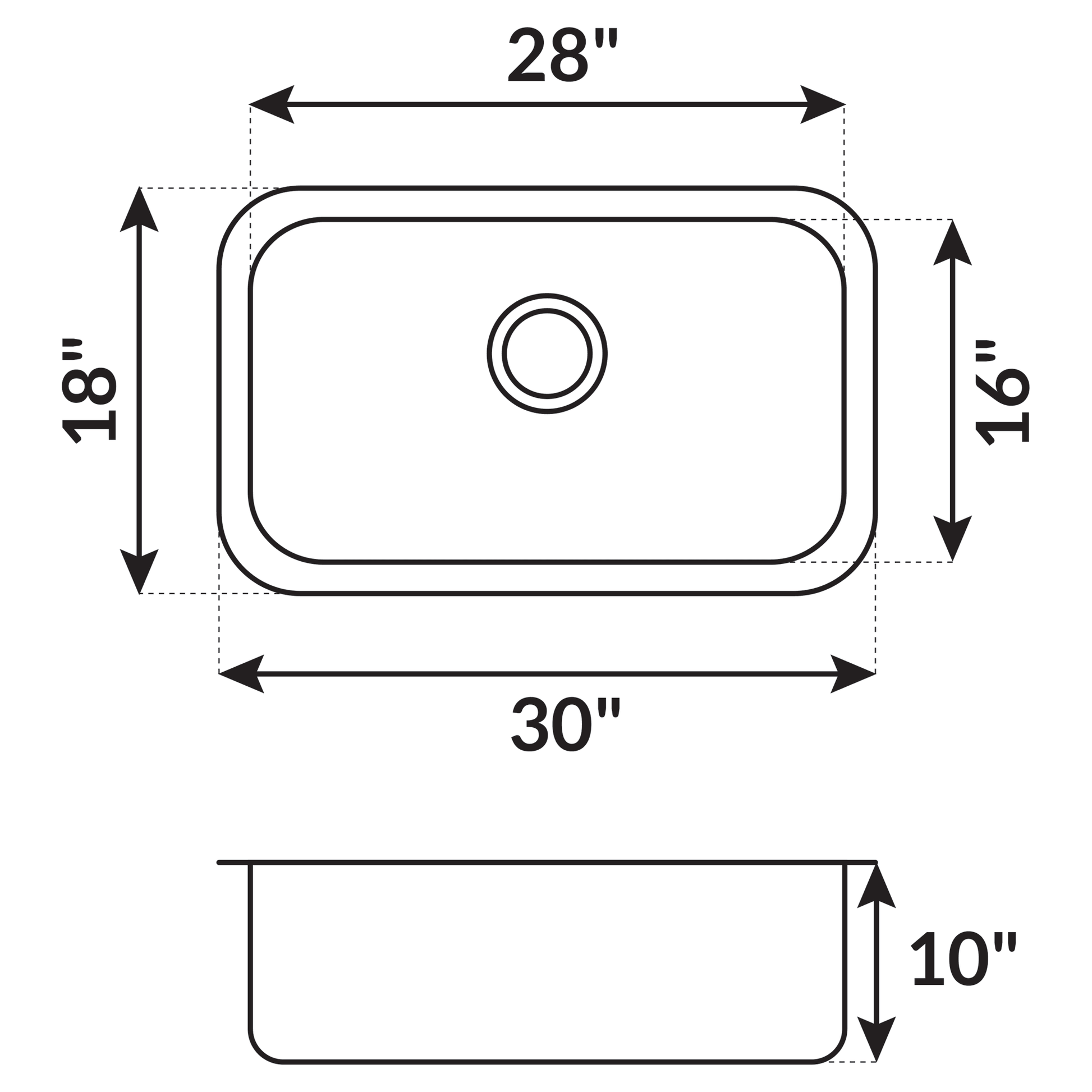 30 in Undermount Stainless Steel Single Bowl Kitchen Sink L107 - Sinks