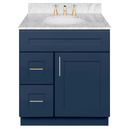 30 in W x 34 1/2 in H x 21 in D Vanity Sink Base Cabinet with Left Drawers Danbury Blue - Bathroom Vanities