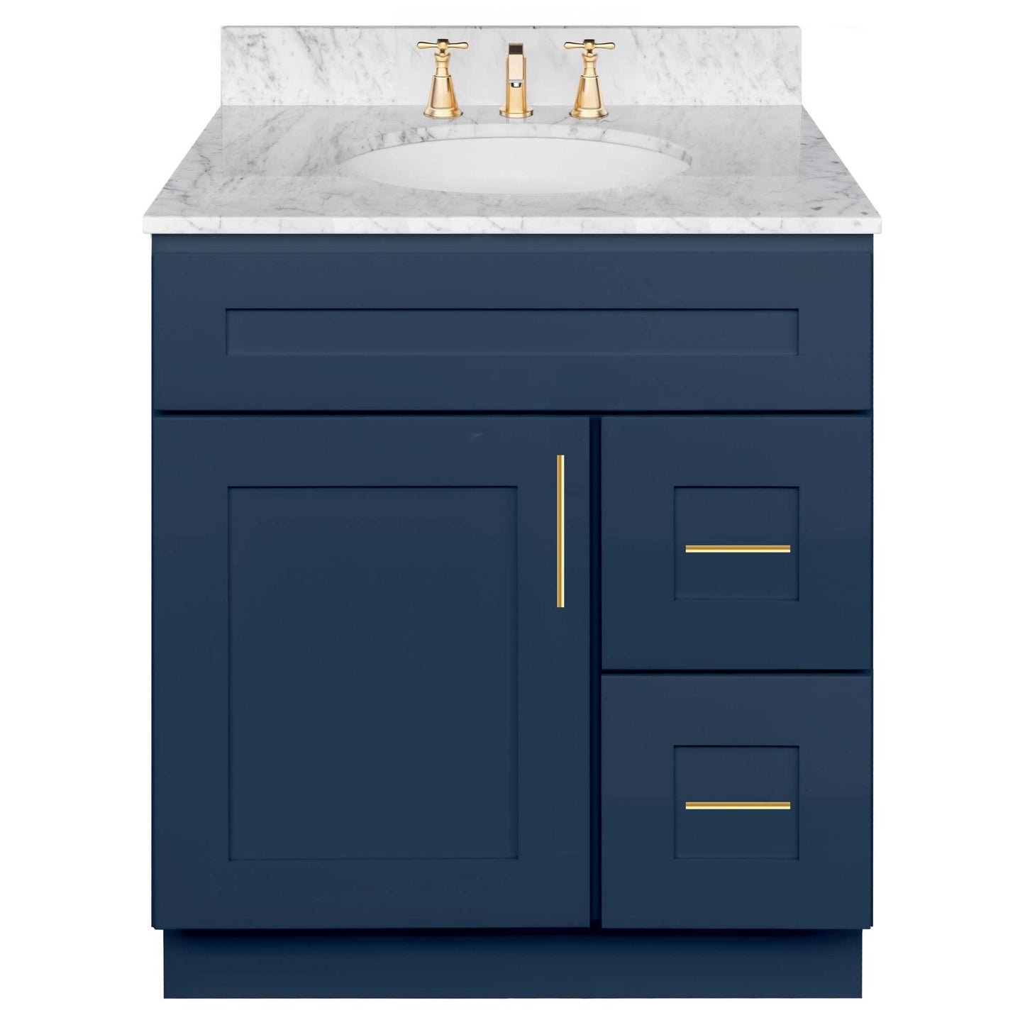 30 in W x 34 1/2 in H x 21 in D Vanity Sink Base Cabinet with Right Drawers Danbury Blue - Bathroom Vanities