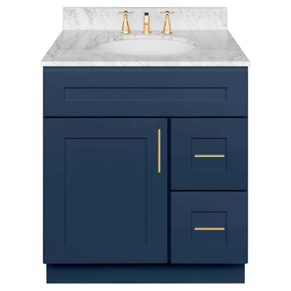 30 in W x 34 1/2 in H x 21 in D Vanity Sink Base Cabinet with Right Drawers Danbury Blue - Bathroom Vanities