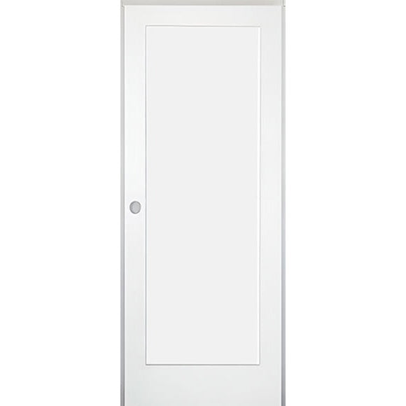 30 in. x 80 in. 1-Panel Shaker Solid Core Primed White MDF Prehung Interior Door with Black Hinges - Right-Handed