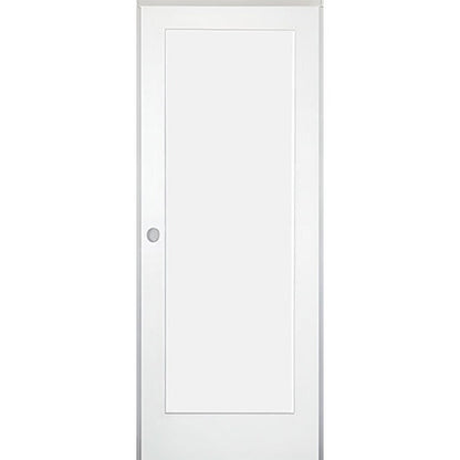 30 in. x 80 in. 1-Panel Shaker Solid Core Primed White MDF Prehung Interior Door with Black Hinges - Right-Handed