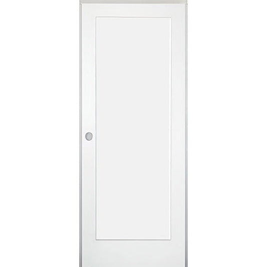 30 in. x 80 in. 1-Panel Shaker Solid Core Primed White MDF Prehung Interior Door with Black Hinges - Right-Handed