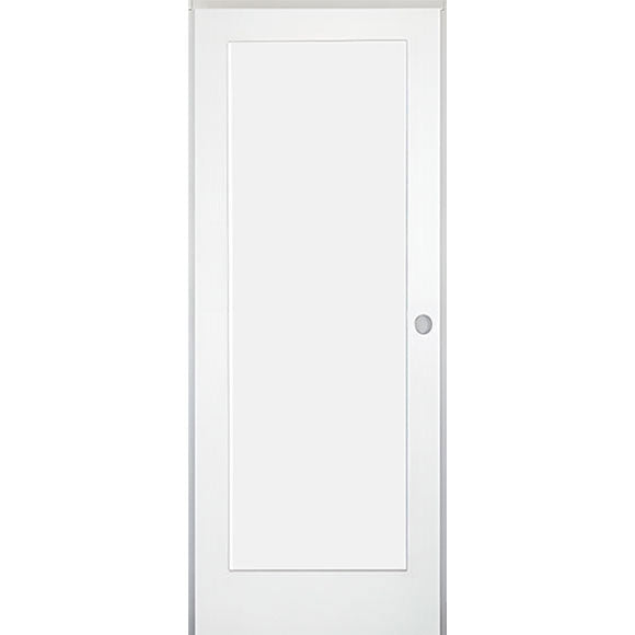 30 in. x 80 in. 1-Panel Shaker Solid Core Primed White MDF Prehung Interior Door with Black Hinges - Left-Handed