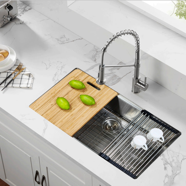 30 in Zero-Radius Dual Mount Stainless Steel Single Bowl Kitchen Sink with Workstation - Sinks