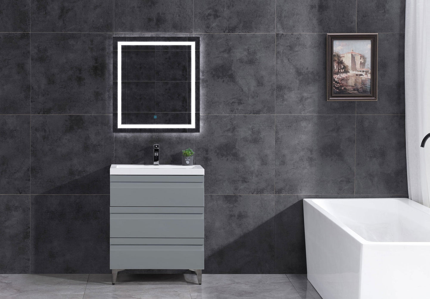 30’’ W Freestanding Modern Gray Vanity LV8B-30G with Square Sink Top - Bathroom Vanities