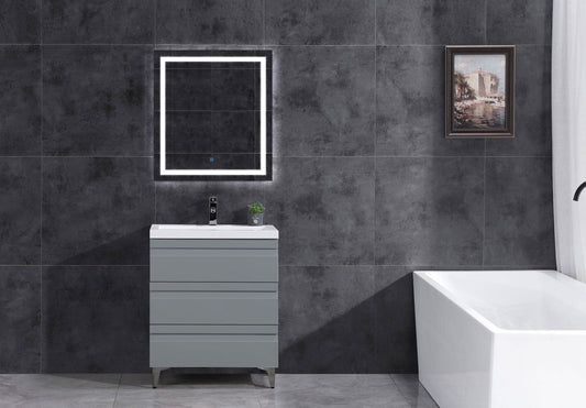 30’’ W Freestanding Modern Gray Vanity LV8B-30G with Square Sink Top - Bathroom Vanities