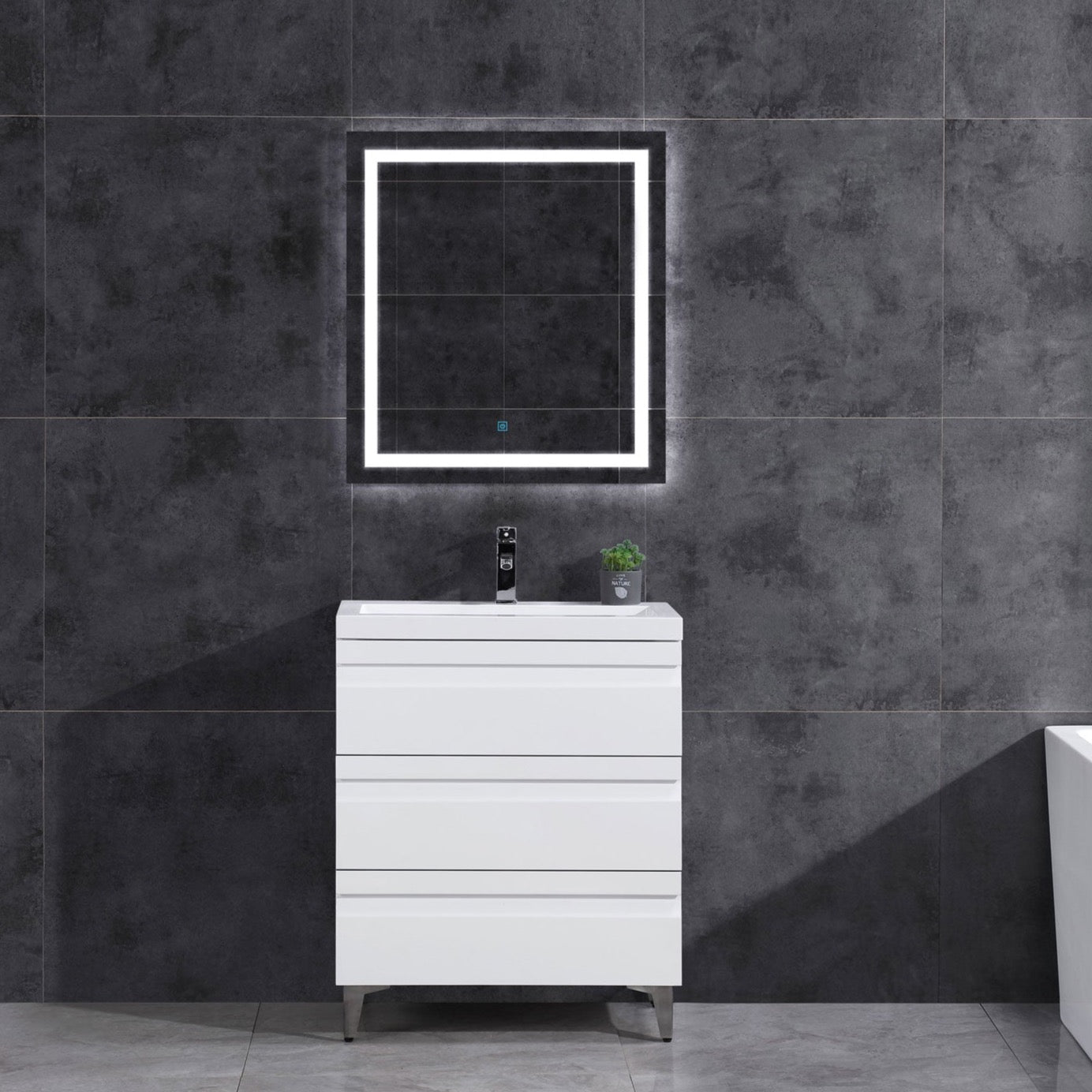 30’’ W Freestanding Modern White Vanity LV8B-30W with Square Sink Top - Bathroom Vanities