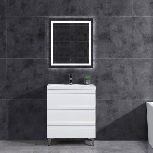 30’’ W Freestanding Modern White Vanity LV8B-30W with Square Sink Top - Bathroom Vanities