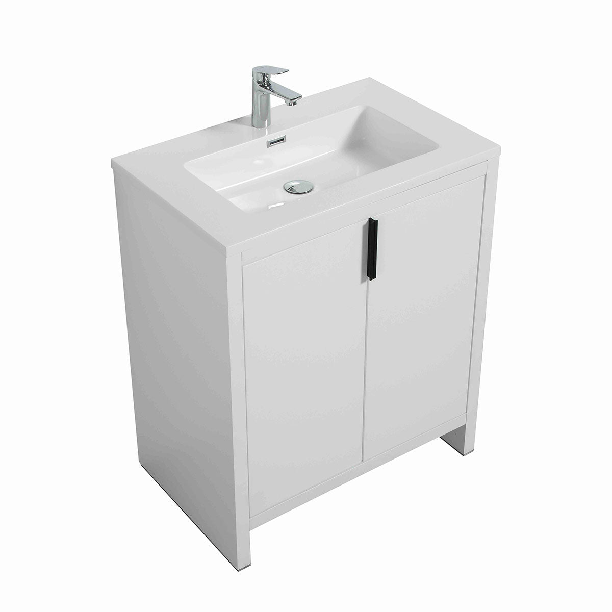 30’’ W Freestanding Single Bathroom Vanity in White Gloss with Quartz Integrated Sink LV14-30W - Bathroom Vanities