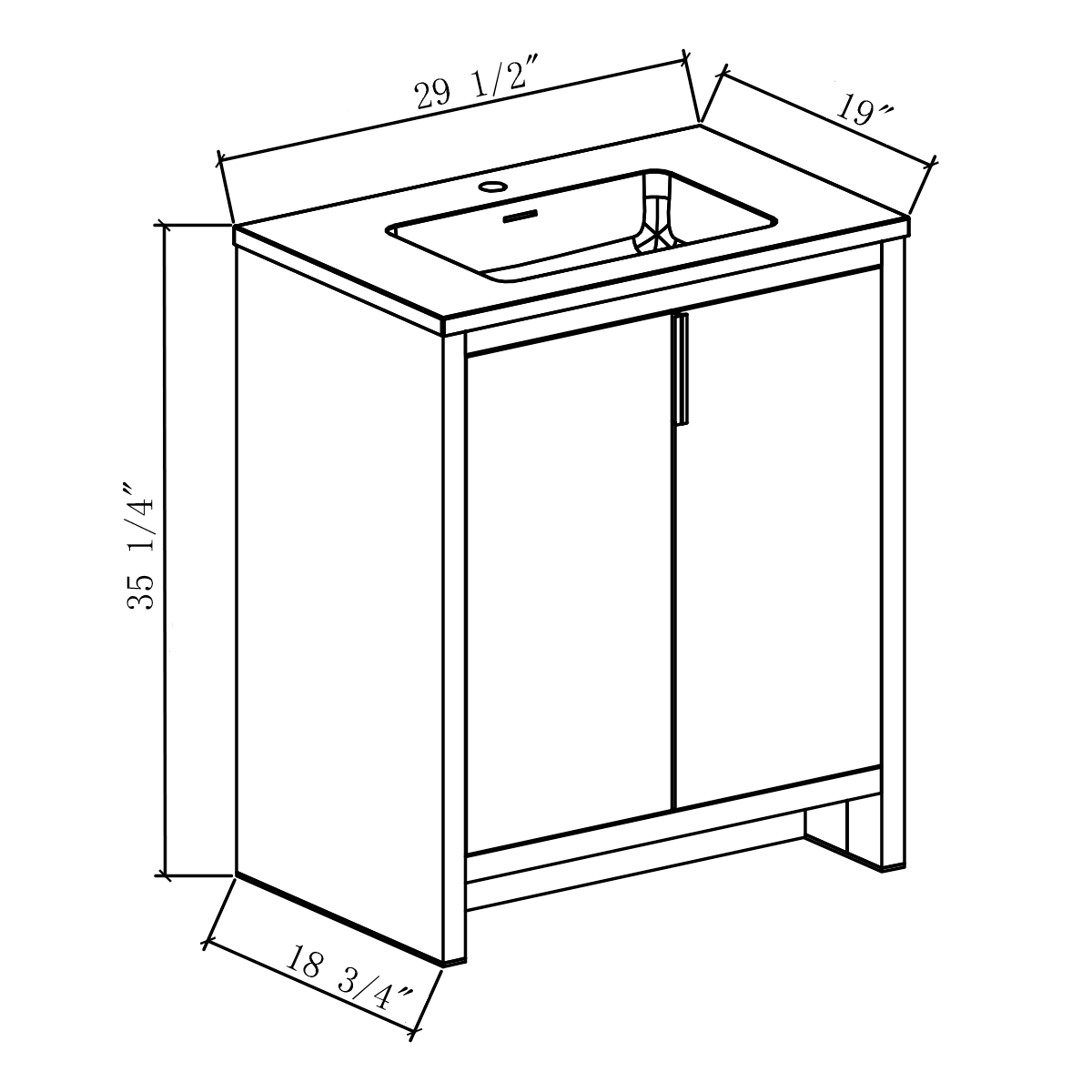 30’’ W Freestanding Single Bathroom Vanity in White Gloss with Quartz Integrated Sink LV14-30W - Bathroom Vanities