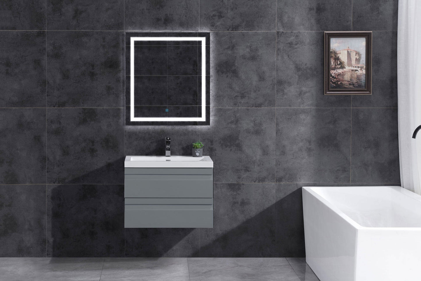 30’’ W Wall-Mount Modern Gray Vanity LV8W-30G with Square Sink Top - Bathroom Vanities