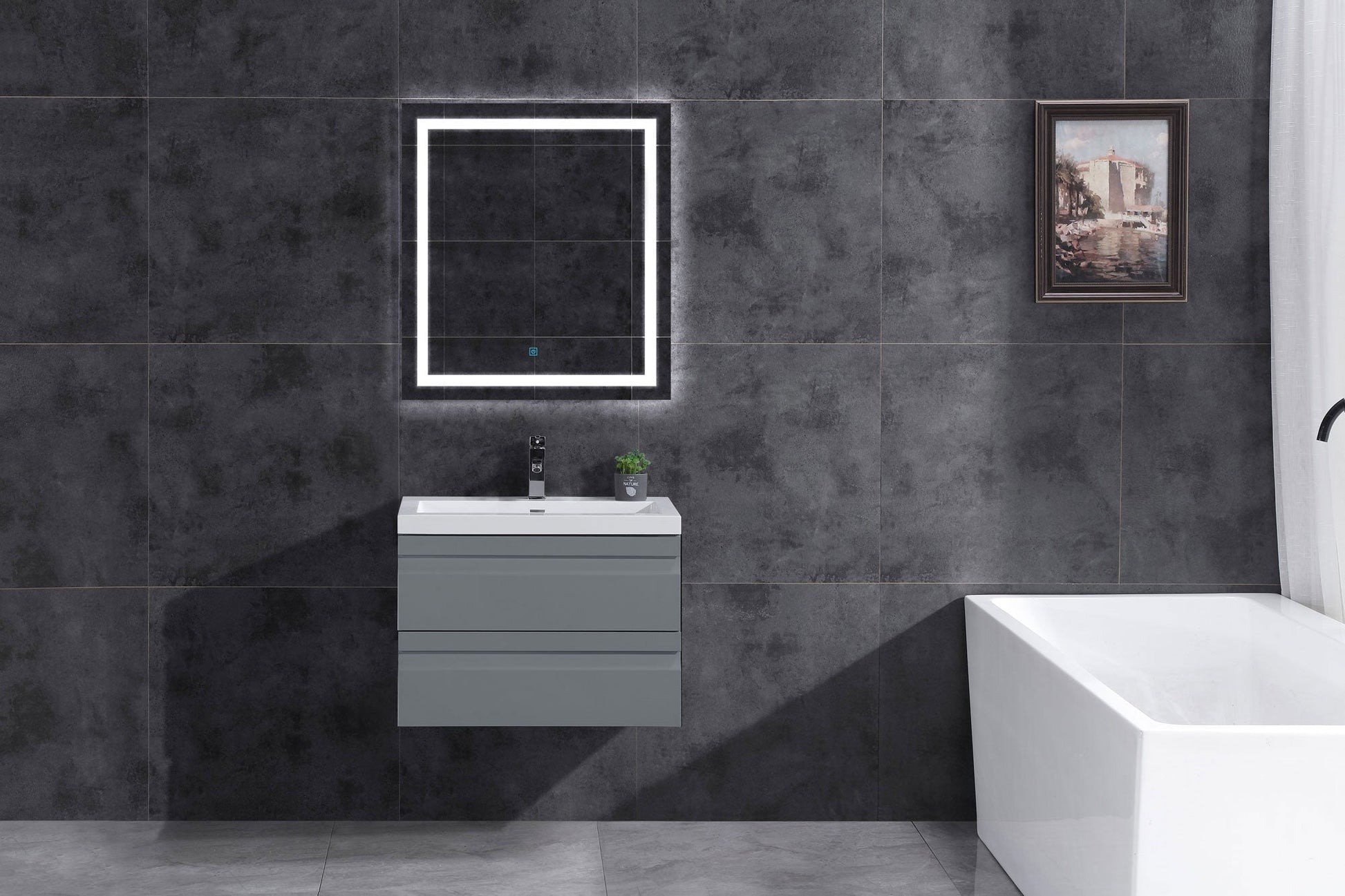 30’’ W Wall-Mount Modern Gray Vanity LV8W-30G with Square Sink Top - Bathroom Vanities