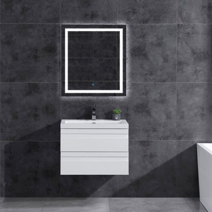 30’’ W Wall-Mount Modern White Vanity LV8W-30W with Square Sink Top - Bathroom Vanities
