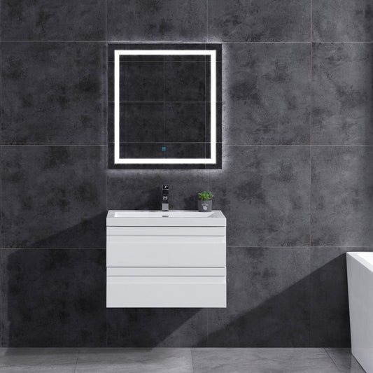 30’’ W Wall-Mount Modern White Vanity LV8W-30W with Square Sink Top - Bathroom Vanities