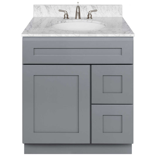 30 W x 21 D x 34.5 H Vanity Sink Base Cabinet with Right Drawers - Colonial Gray - Bathroom Vanities