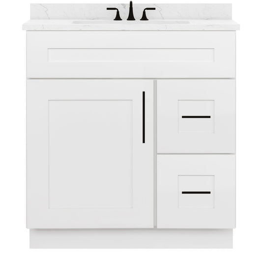 30 W x 21 D x 34.5 H Vanity Sink Base Cabinet with Right Drawers - Alpina White - Bathroom Vanities