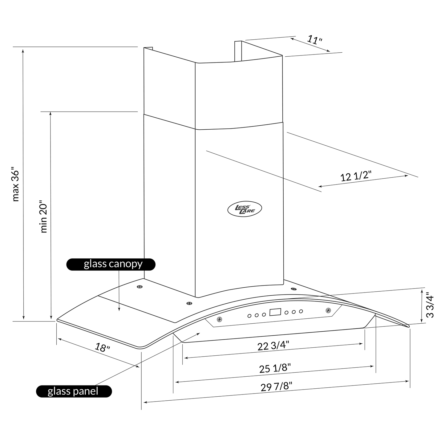 30’’ Wall Mount Glass Range Hood LH2-30G with LCD - Range Hoods