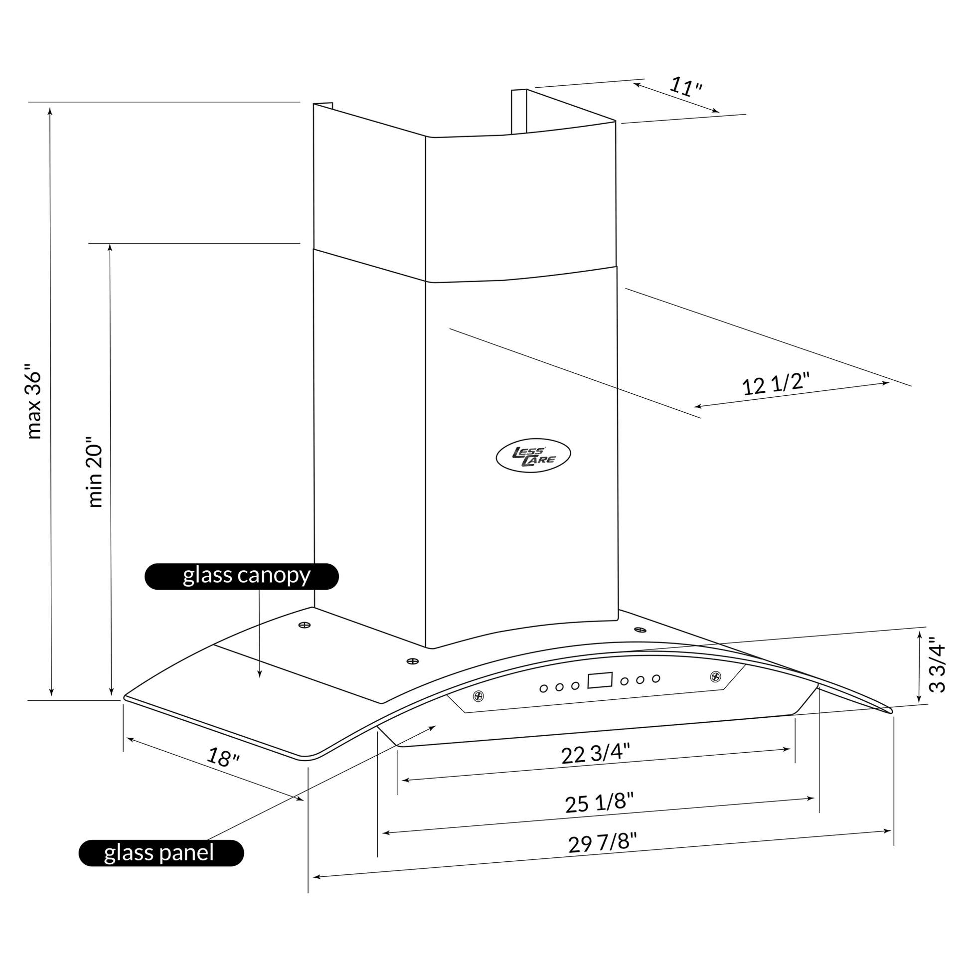 30’’ Wall Mount Glass Range Hood LH2-30G with LCD - Range Hoods