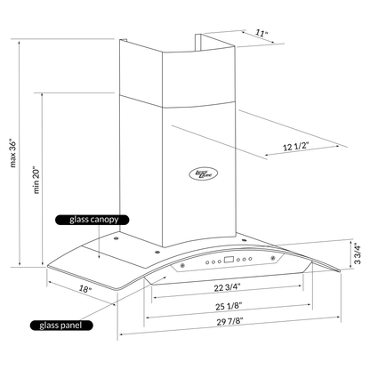 30’’ Wall Mount Glass Range Hood LH2-30G with LCD - Range Hoods