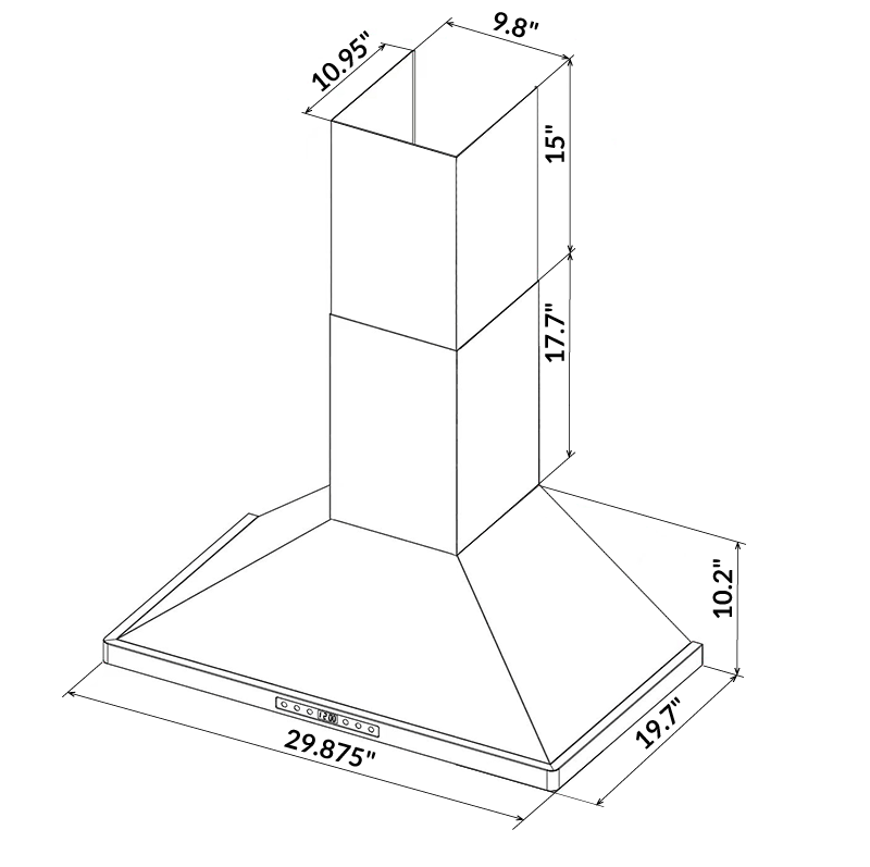30’’ Wall Mount Pyramid Range Hood LH3-30 with LED - Range Hoods