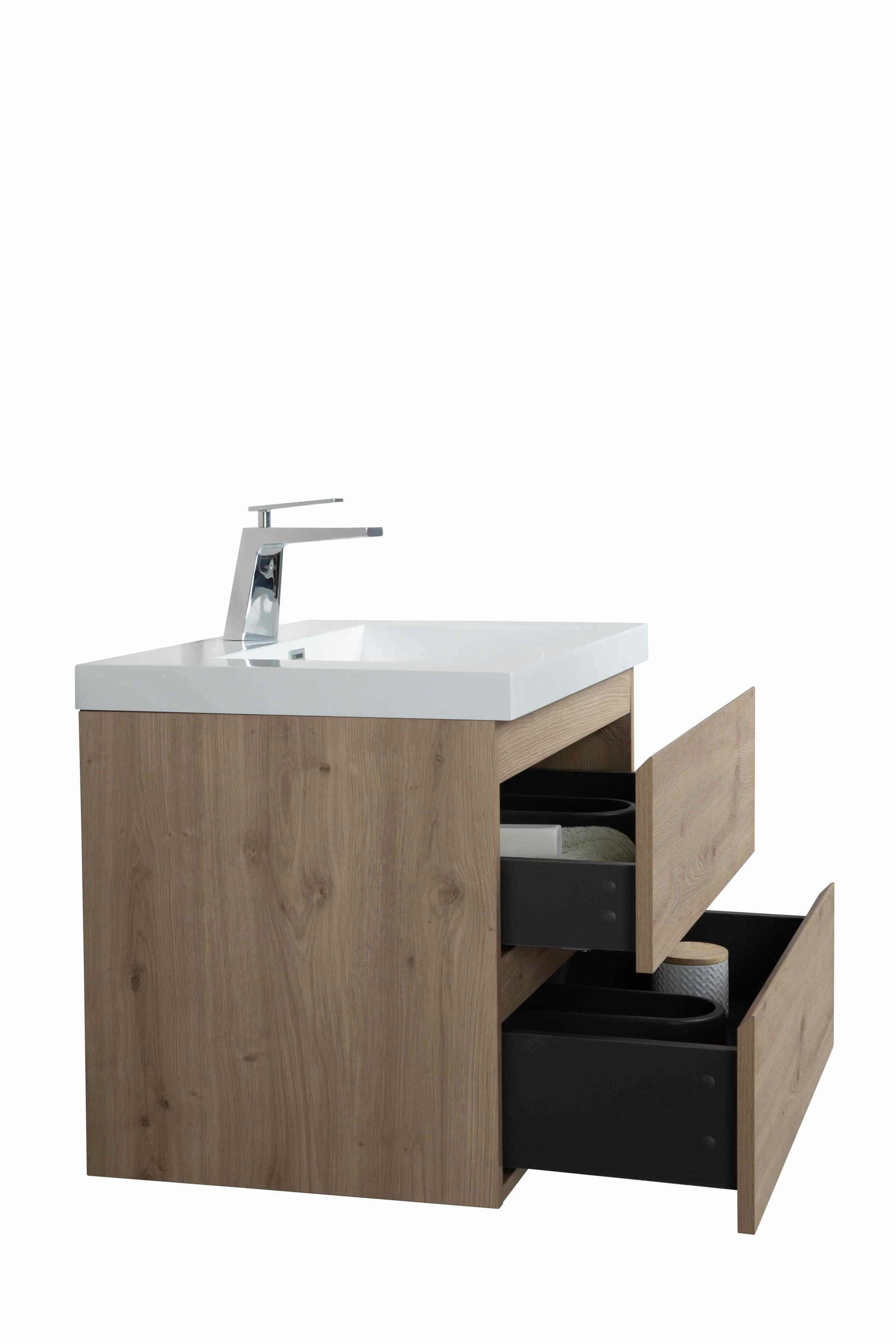 30’’ Wall Mount Single Bathroom Vanity in Oak with White Integrated Sink LV13-30 - Bathroom Vanities