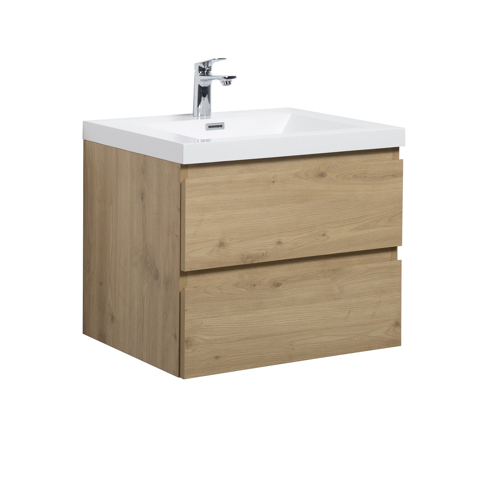 30’’ Wall Mount Single Bathroom Vanity in Oak with White Integrated Sink LV13-30 - Bathroom Vanities