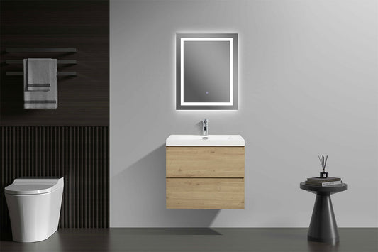 30’’ Wall Mount Single Bathroom Vanity in Oak with White Integrated Sink LV13-30 - Bathroom Vanities