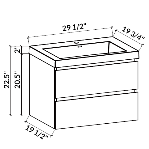 30’’ Wall Mount Single Bathroom Vanity in Oak with White Integrated Sink LV13-30 - Bathroom Vanities
