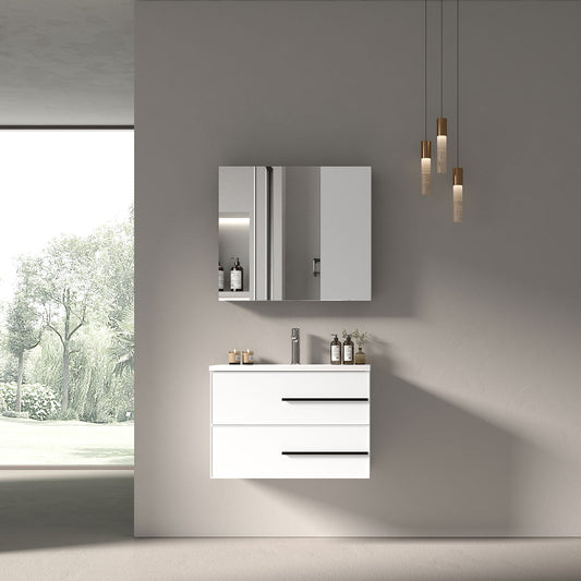 30’’ Wall Mount Single Bathroom Vanity in White Gloss with White Integrated Sink LV15W-30W - Bathroom Vanities