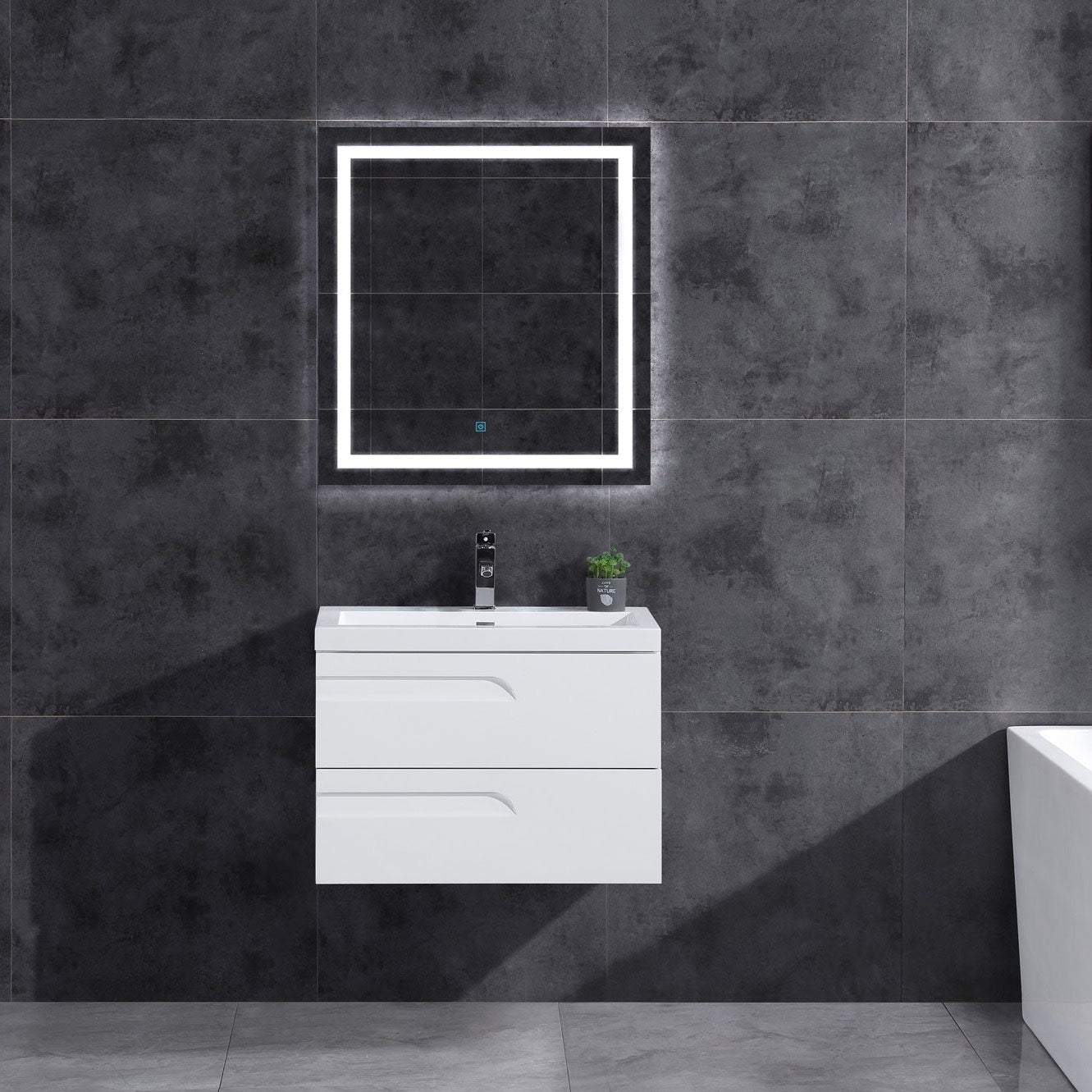 30’’ Wall Mount Single Sink Bathroom Vanity in White Gloss with Square Counter Top LV7W-30W - Bathroom Vanities