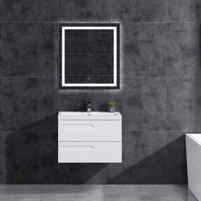 30’’ Wall Mount Single Sink Bathroom Vanity in White Gloss with Square Counter Top LV7W-30W - Bathroom Vanities