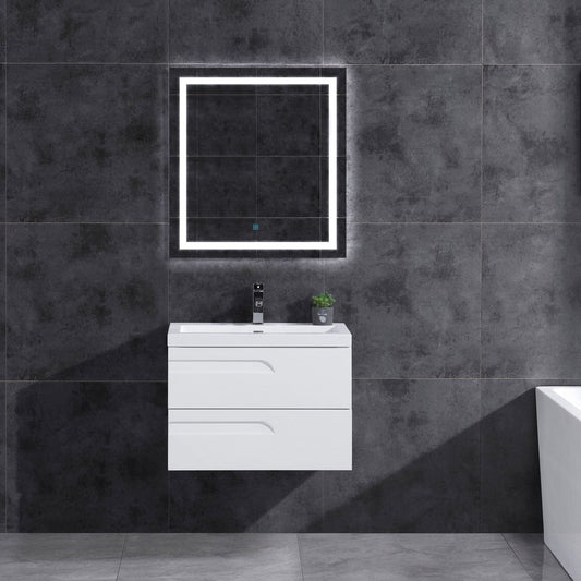 30’’ Wall Mount Single Sink Bathroom Vanity in White Gloss with Square Counter Top LV7W-30W - Bathroom Vanities