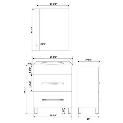 Style 4 - 30"W Black Vanity Sink Base Cabinet with Mirror (LV4-30B)