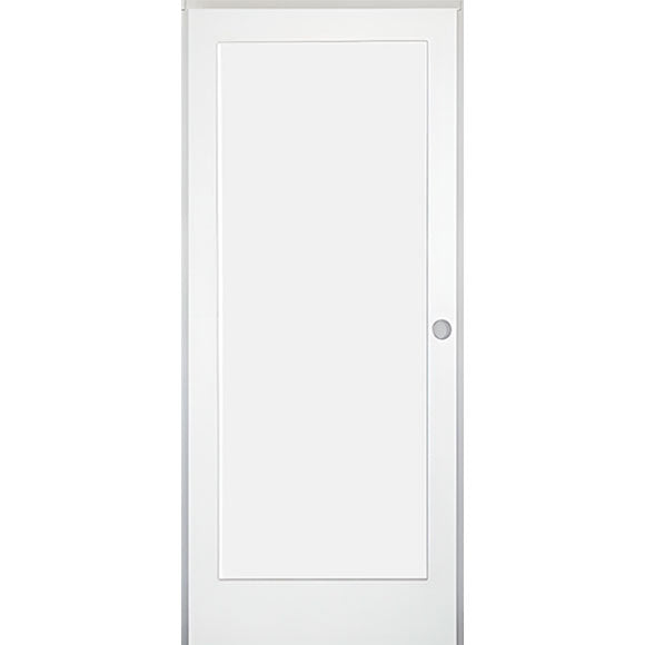 32 in. x 80 in. 1-Panel Shaker Solid Core Primed White MDF Prehung Interior Door with Black Hinges - Left-Handed