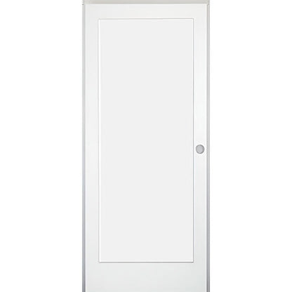 32 in. x 80 in. 1-Panel Shaker Solid Core Primed White MDF Prehung Interior Door with Black Hinges - Left-Handed