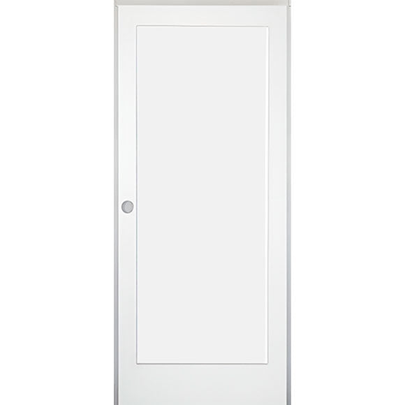 32 in. x 80 in. 1-Panel Shaker Solid Core Primed White MDF Prehung Interior Door with Black Hinges - Right-Handed