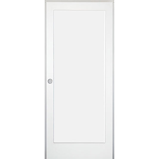 32 in. x 80 in. 1-Panel Shaker Solid Core Primed White MDF Prehung Interior Door with Black Hinges - Right-Handed